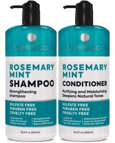 Rosemary Oil and Mint Shampoo and Conditioner Set Sulfate Free with Peppermint Moisturizing Products for Women and Men Helps Flaky Dry Scalp and Dandr